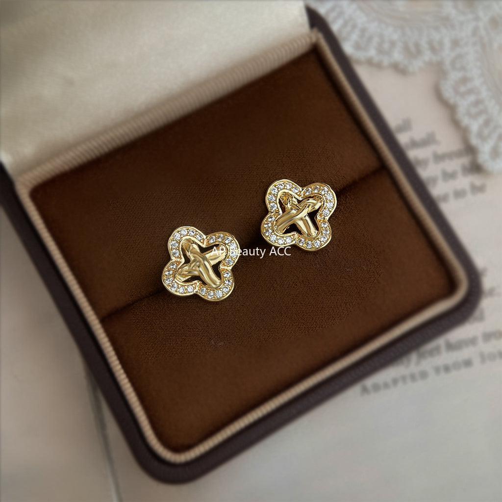 A廠-時尚高級感微鑲鋯石925銀針幾何輕奢風老錢新耳飾工廠耳環 飾品「6879」25.10-1