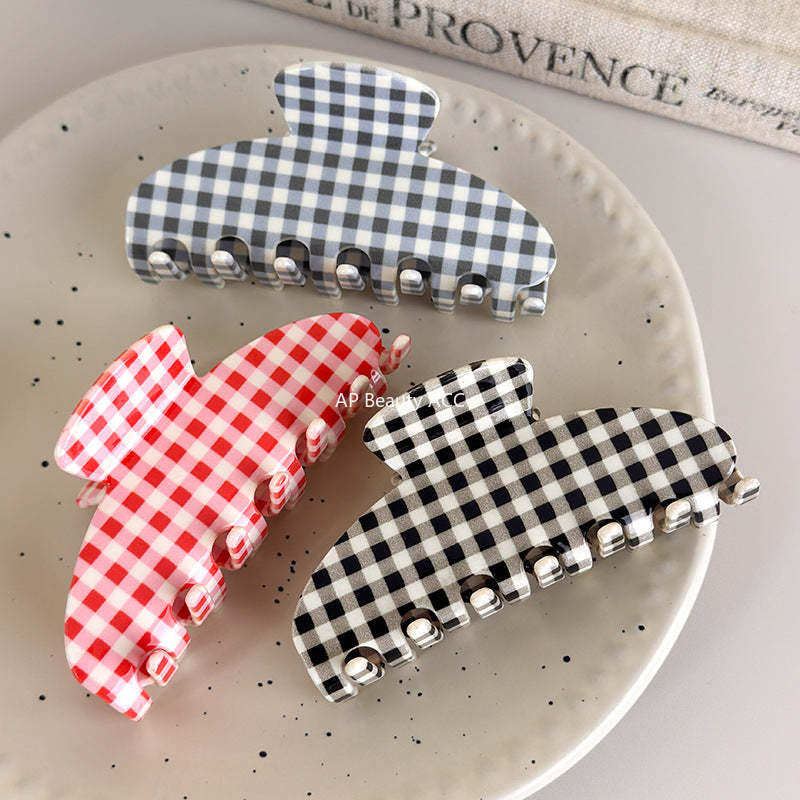 E廠-新款醋酸簡約格紋抓夾氣質簡約髮夾盤髮鯊魚夾百搭日常高級感髮飾「27612」25.10-5