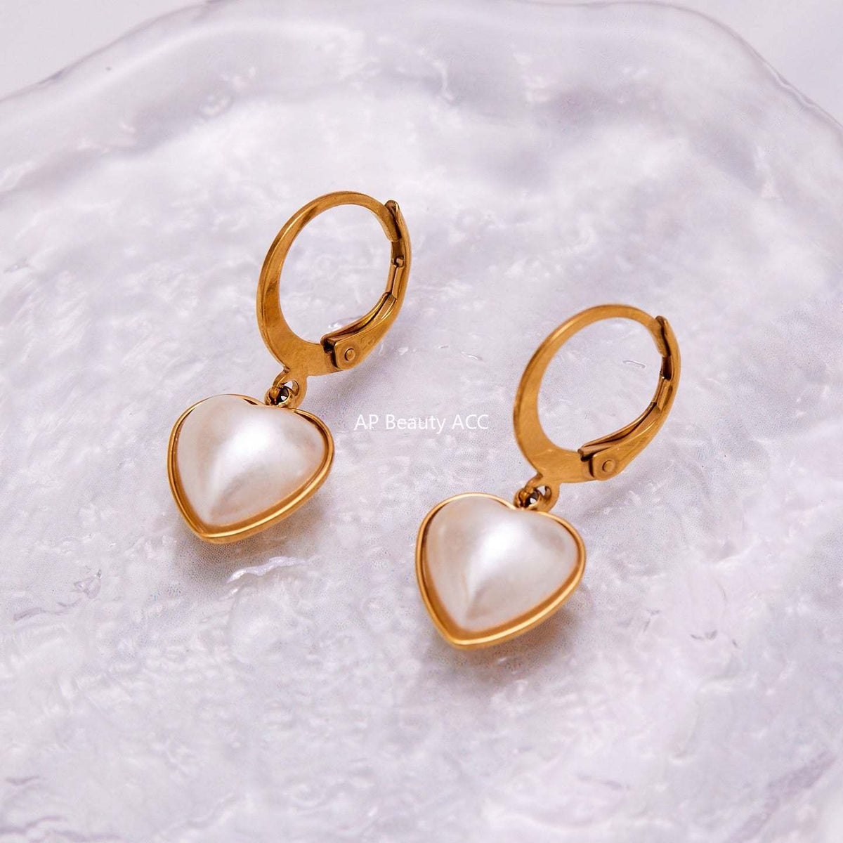 B廠-跨境新款飾品不鏽鋼愛心貝珠吊墜耳環鍍18k真金耳飾不掉色「F017」25.10-5