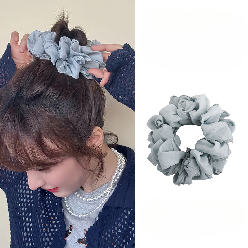 E廠-法式蓬松感吳昕同款褶皺花瓣髮圈百搭風扎髮丸子頭簡約感頭花髮繩「27309」25.08-2