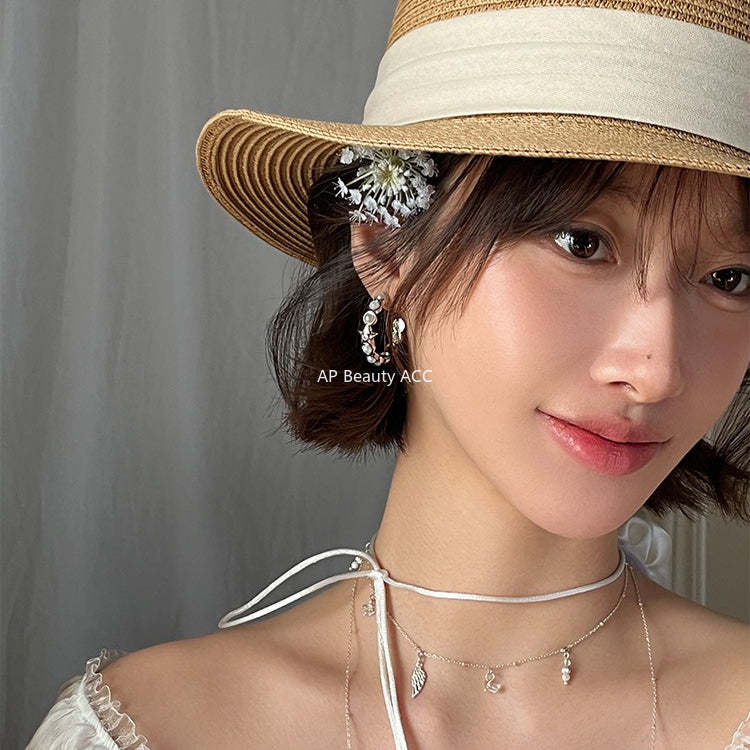 C廠-小香風珍珠耳圈女輕奢ins甜美百搭星星鋯石銀針耳環高級感新耳飾「EH-4113」25.10-5