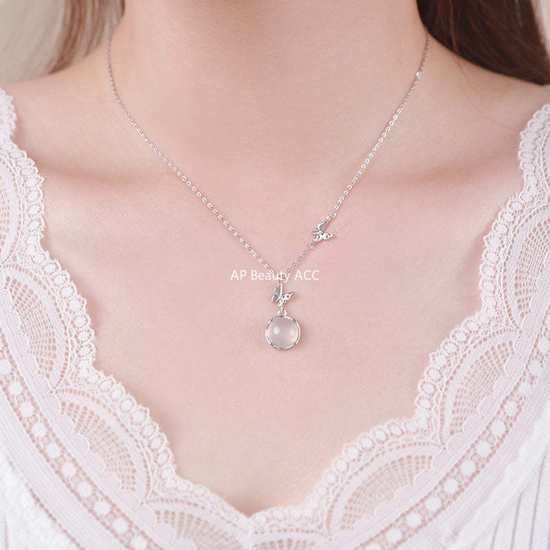 D廠-S999足銀蝴蝶玉髓項鍊高級輕奢小眾設計新款溫柔鎖骨鏈批發「YC2043N_1」25.10-4