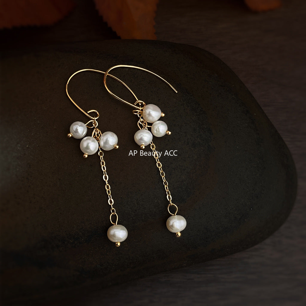 A廠-淡水珍珠輕奢風時尚高級感長款流蘇手工耳環氣質新款工廠耳飾批發「6499」25.10-3