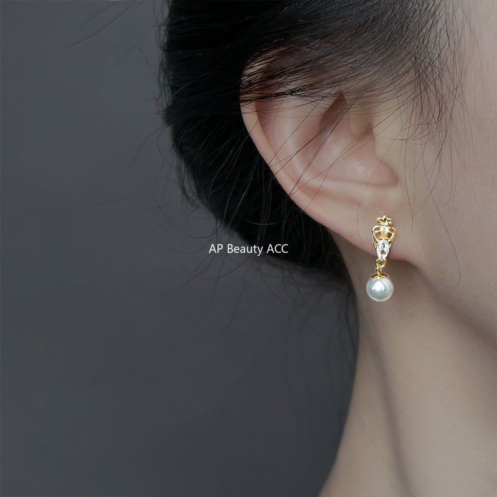 A廠-時尚輕奢風微鑲鋯石小香風珍珠耳飾氣質簡約通勤百搭工廠耳環飾品「6889」25.10-3