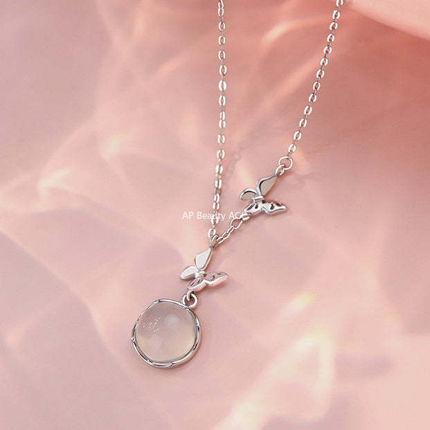 D廠-S999足銀蝴蝶玉髓項鍊高級輕奢小眾設計新款溫柔鎖骨鏈批發「YC2043N_1」25.10-4