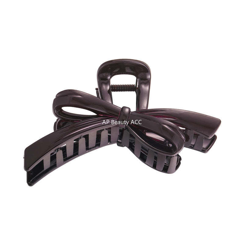 E廠-巧克力棕色蝴蝶結抓夾女2025新款高級感後腦勺髮夾盤髮鯊魚夾髮飾「27614」25.10-5