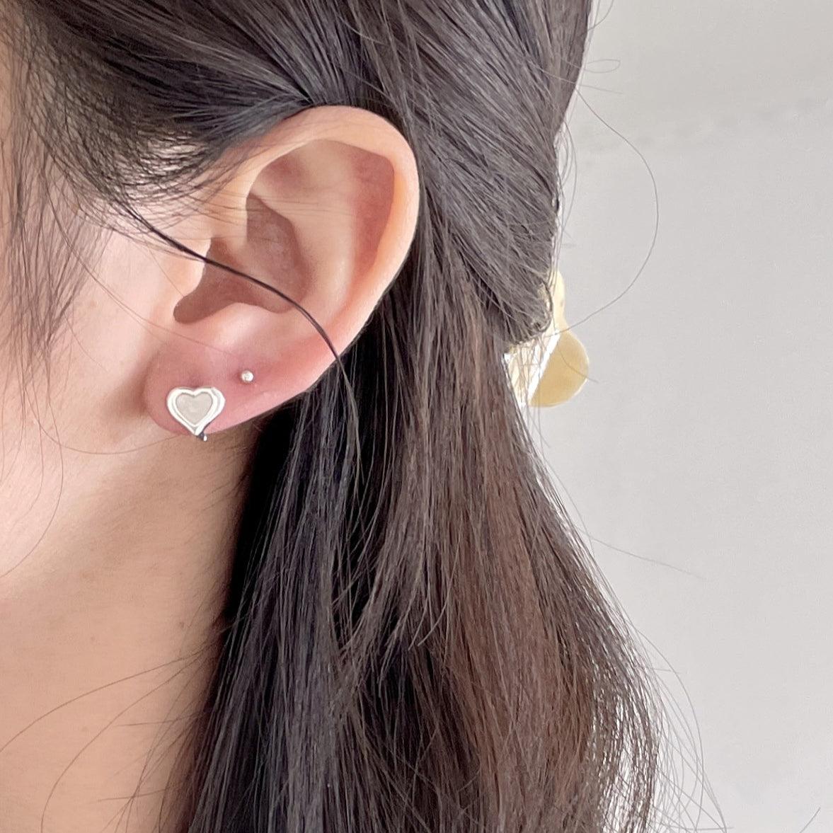 F廠-韓國韓版925純銀蝴蝶結貝殼愛心耳釘耳環簡約氣質百搭ins「C1385」25.04-1