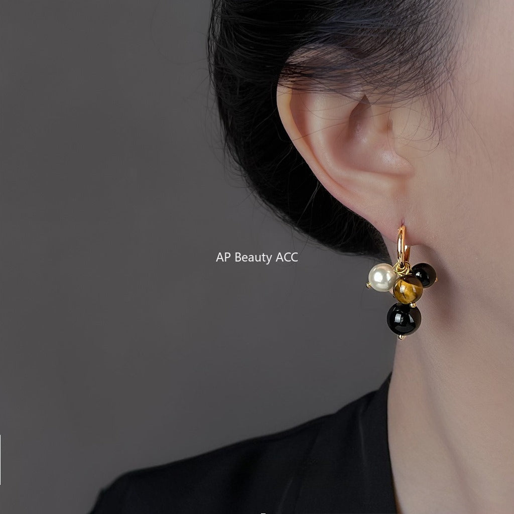 A廠-虎眼石重工質感幾何圓形文藝復古美拉德風新款手工耳飾工廠耳環女「6464」25.10-3