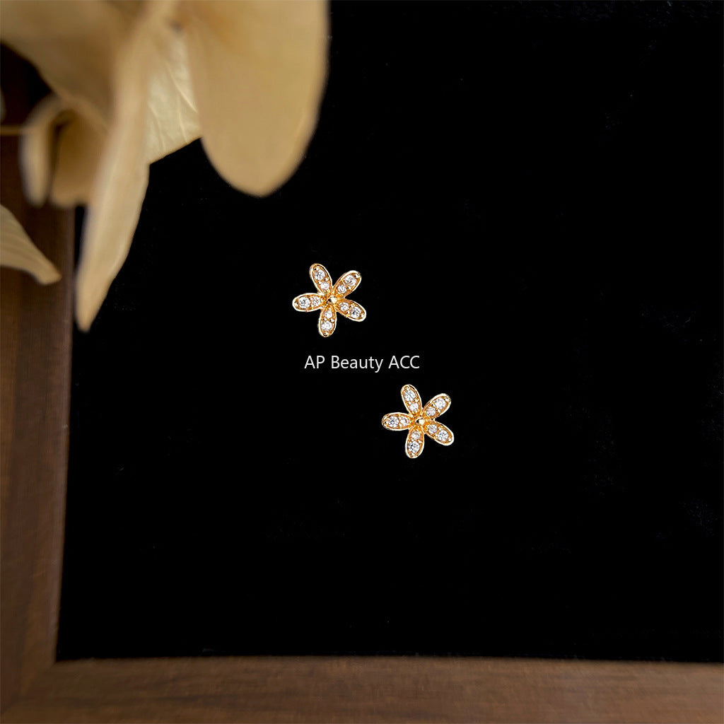 A廠-微鑲鋯石迷你版925銀針小花耳環 清新甜美簡約通勤百搭新款耳飾「6928」25.10-3