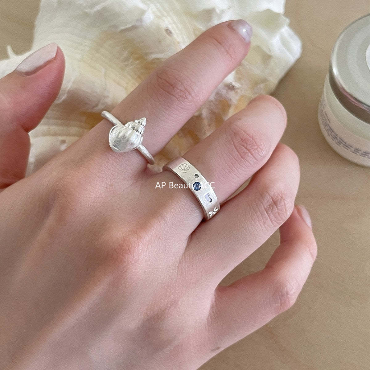 C廠-925純銀ins度假風海螺貝殼戒指女簡約精緻百搭高級感拉絲食指戒「JZ-0714」25.10-5