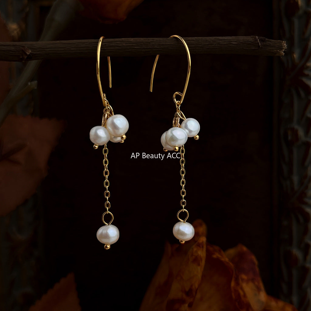 A廠-淡水珍珠輕奢風時尚高級感長款流蘇手工耳環氣質新款工廠耳飾批發「6499」25.10-3