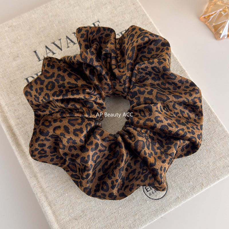 E廠-絲絨豹紋雙層大腸髮圈女扎頭髮高彈力頭花高級感洋氣時尚頭繩髮飾「27616」25.10-5