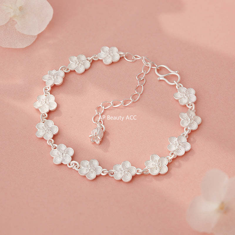 D廠-S999足銀花朵手鍊小清新設計感高級清新森系仙女精美手飾批發「YC4589SL_1」25.10-5