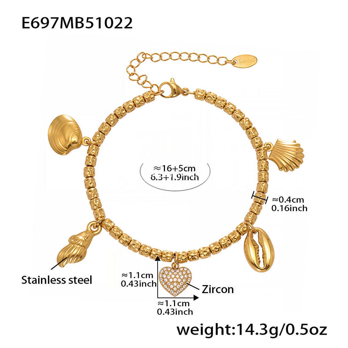 B廠-不鏽鋼滿鑽愛心DIY多配件吊墜壓紋鋼珠手鍊鍍18k真金不掉色「E696-E697-E698」25.10-5