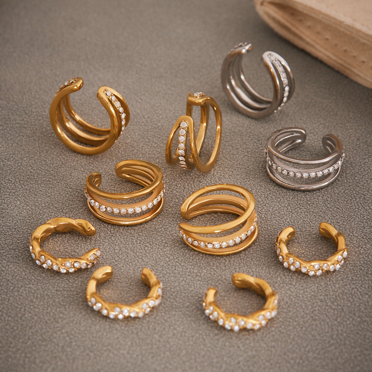 B廠-歐美跨境新款飾品不鏽鋼鑲鋯石三層耳骨夾耳飾簡約時尚耳環「F428-F421」25.08-5