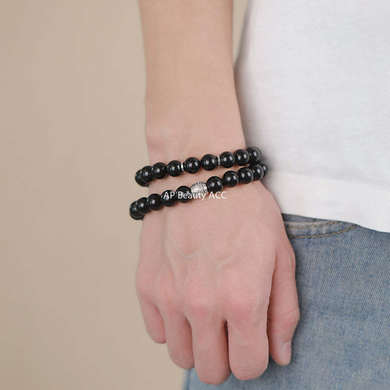 D廠-S999足銀簡約黑曜石手串女幾何氣質獨特時尚文藝送禮手飾批發「YC5148SL_1」25.10-5