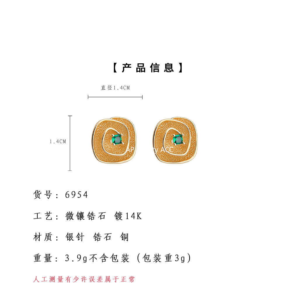A廠-文藝復古時尚高級感微鑲鋯石幾何立體方形925銀針耳環工廠 耳飾女「6954」25.10-4