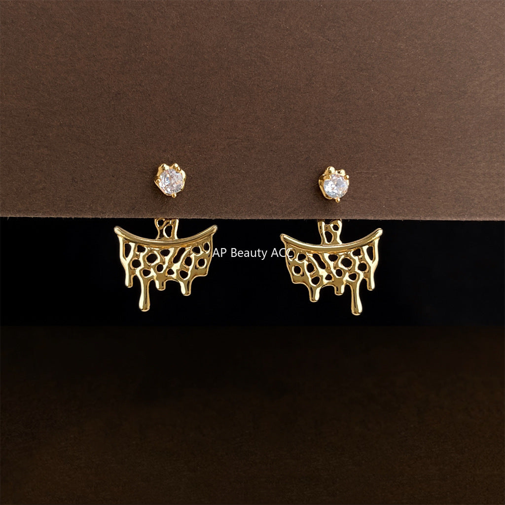 A廠-原廠前後戴~液態鏤空熔化熔點個性設計師新鋯石925銀針耳飾耳環「6901」25.10-2