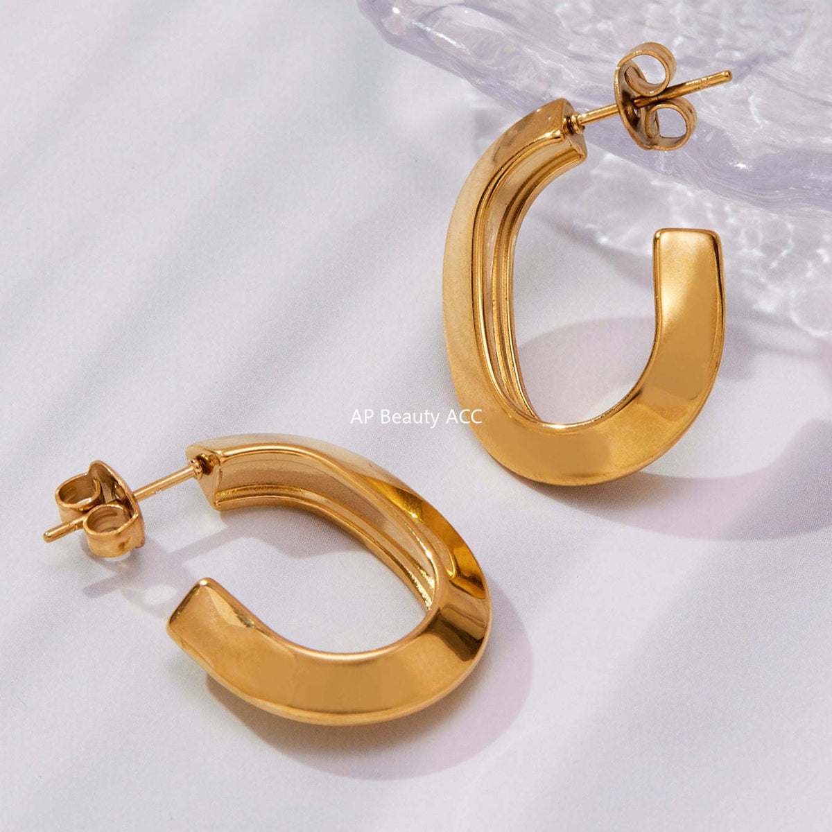 B廠-不鏽鋼凹槽弧面耳環歐美輕奢風小眾設計百搭耳飾鍍18k真金「F623」25.10-5