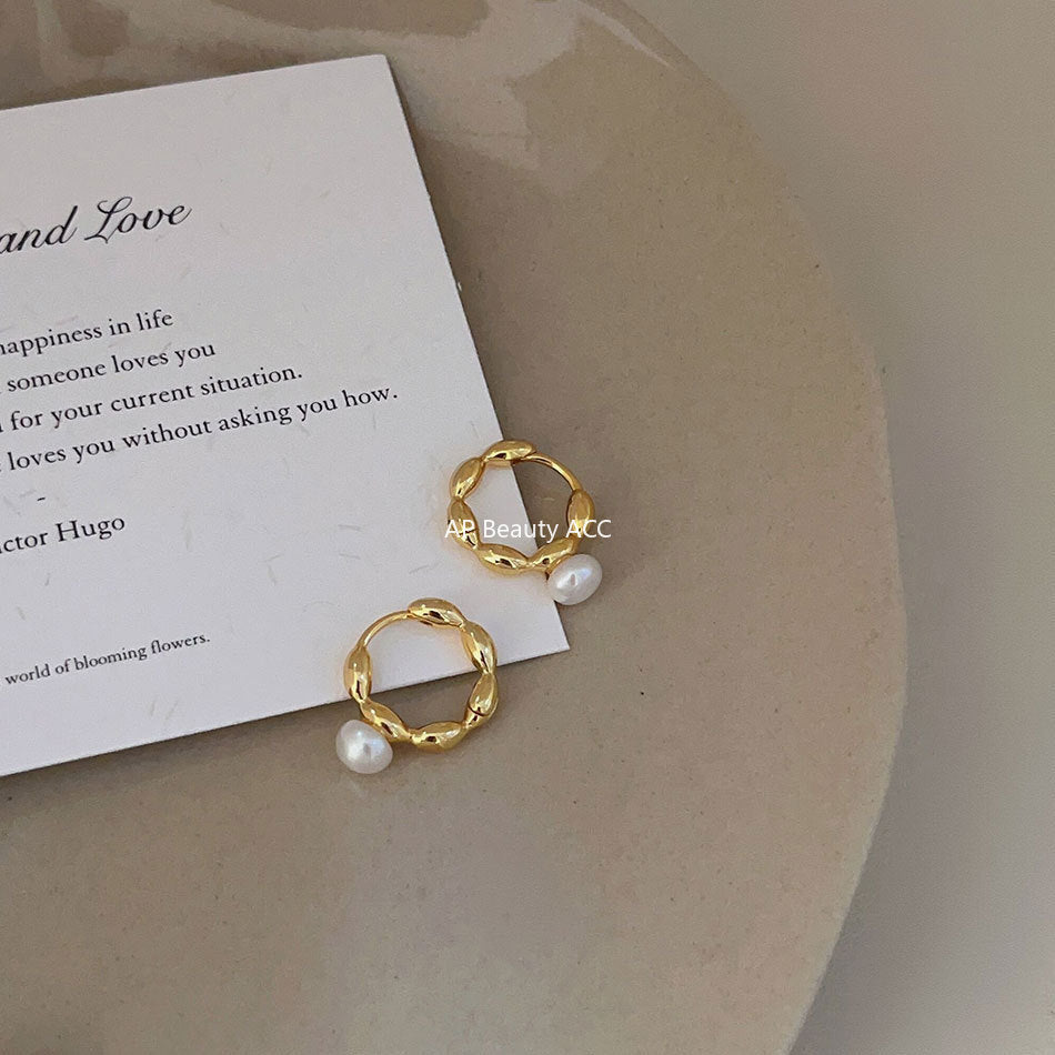 F廠-韓國韓版925純銀珍珠橄欖耳釘耳環簡約氣質百搭ins風耳釘「C1242」25.10-2