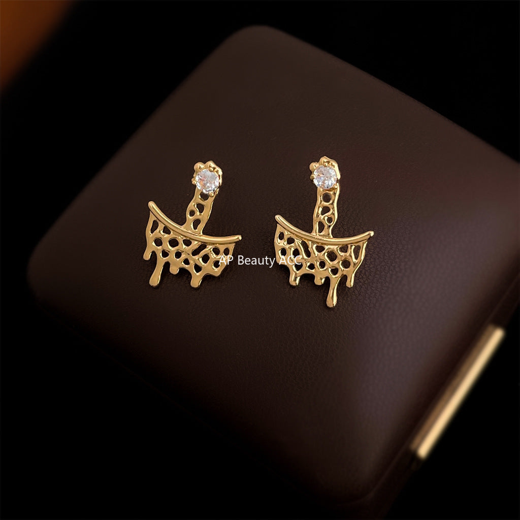 A廠-原廠前後戴~液態鏤空熔化熔點個性設計師新鋯石925銀針耳飾耳環「6901」25.10-2