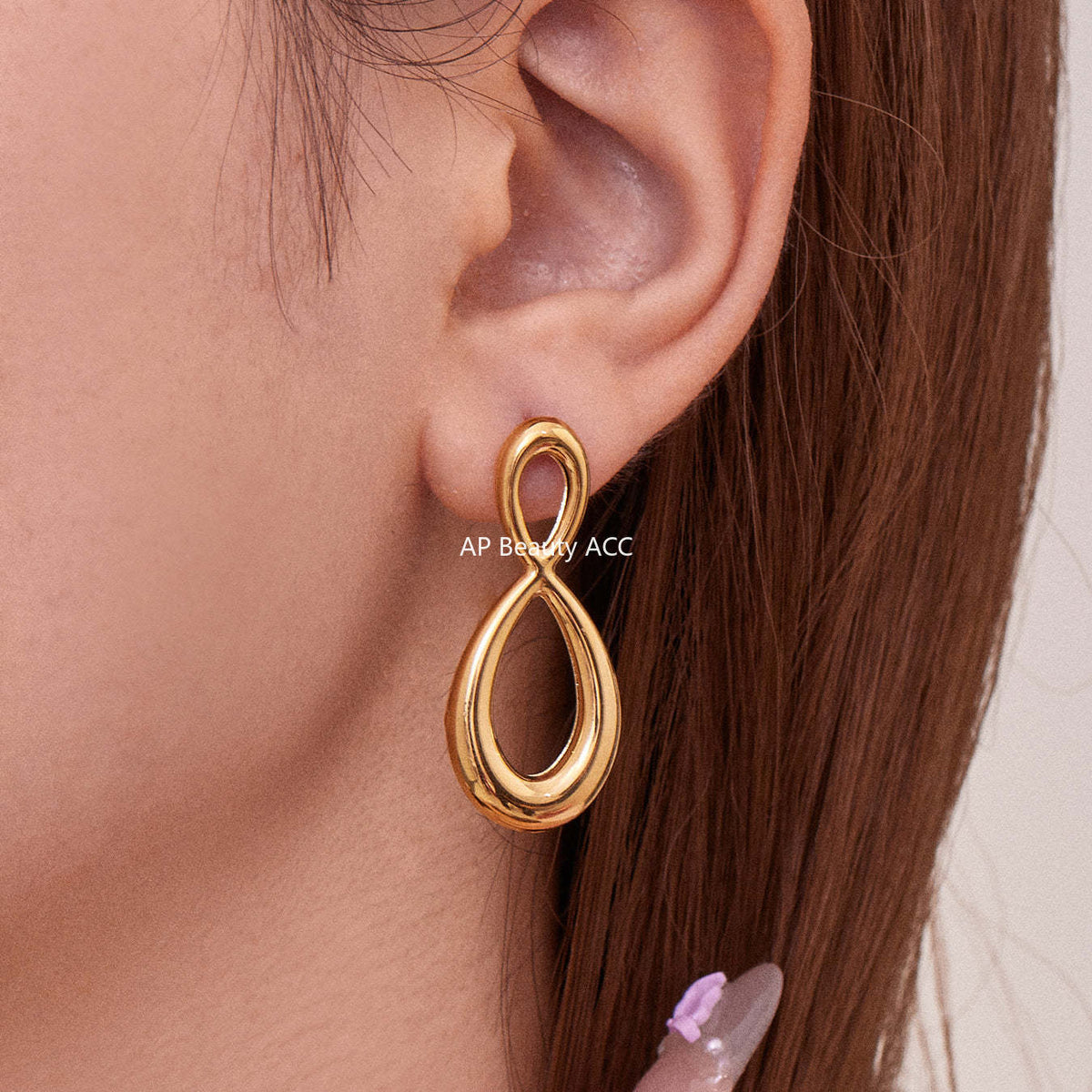 B廠-跨境新款不鏽鋼空心8子耳環ins小眾設計耳飾鍍18k金不掉色「F625-F626」25.10-5