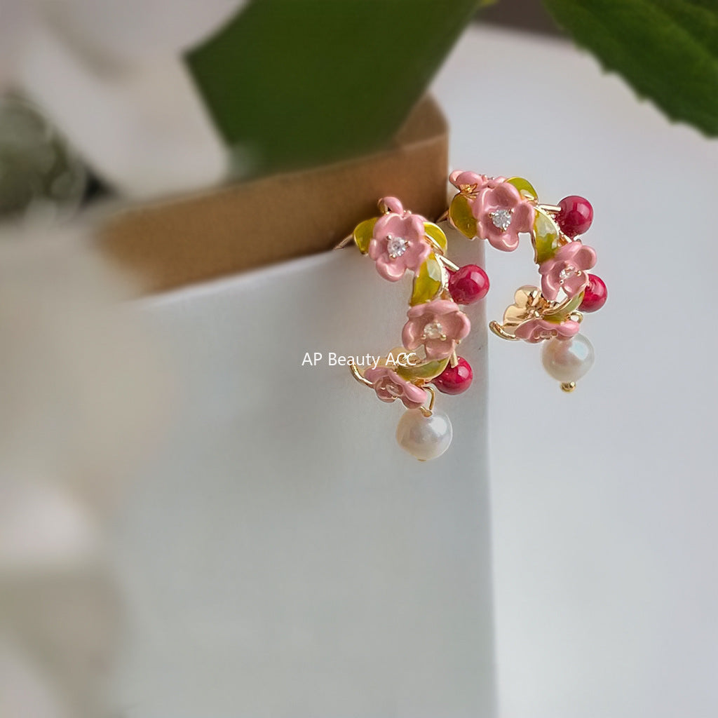 A廠-原創設計森系琺瑯滴釉彩繪清新田園風耳環清新甜美耳釘「6897」25.10-2