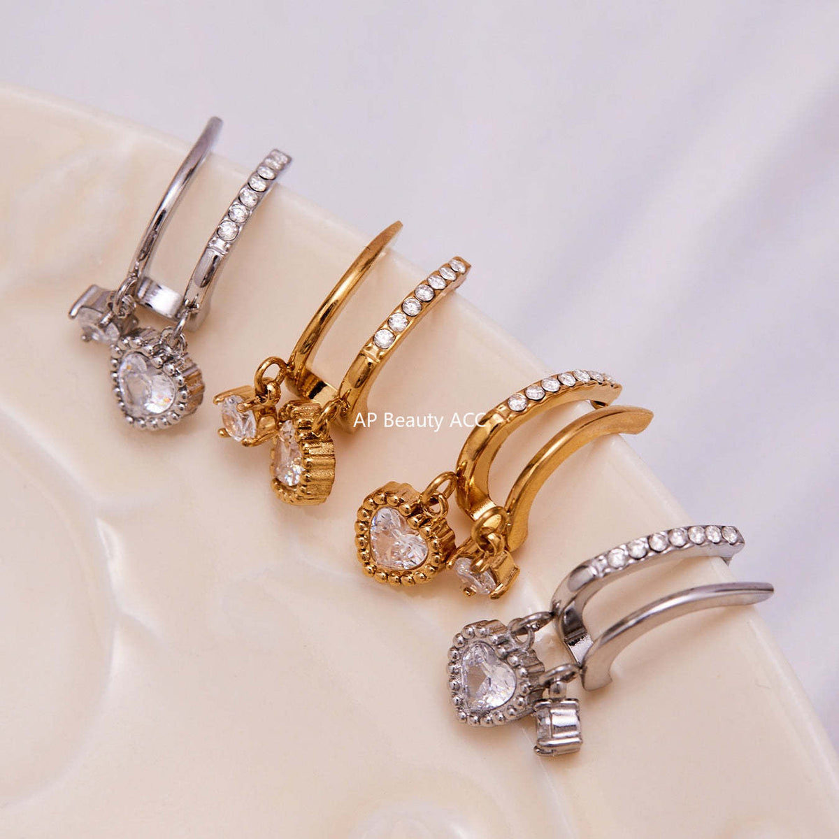 B廠-不鏽鋼5A鋯石雙層爪鑽超閃八芒星吊墜耳環跨境氣質百搭耳飾「F1327」25.10-5