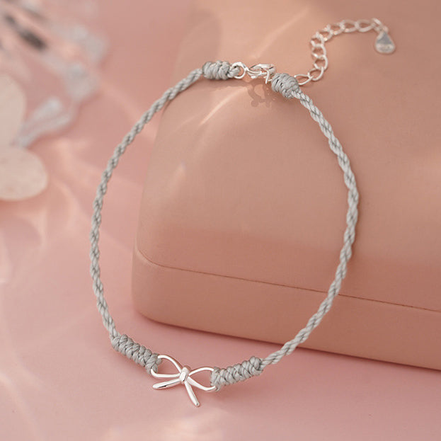 D廠-S925純銀ins蝴蝶結編繩手鍊女高級小眾清新甜美文藝編繩手飾「YC5134SL_1」25.04-3