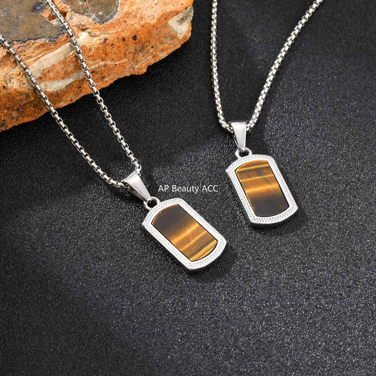 G廠-不鏽鋼嘻哈大寶石方塊壓花邊虎眼石吊墜鋼色「PN-2162」25.10-5