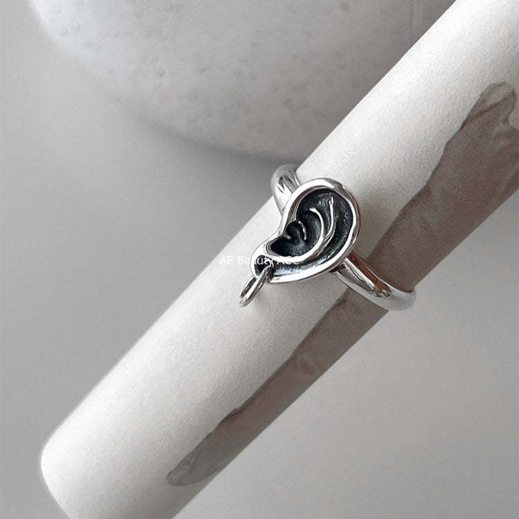 C廠-輕奢復古設計感小耳朵戒指女冷淡風氣質個性純銀食指環ins新指環「JZ-0657」25.10-5