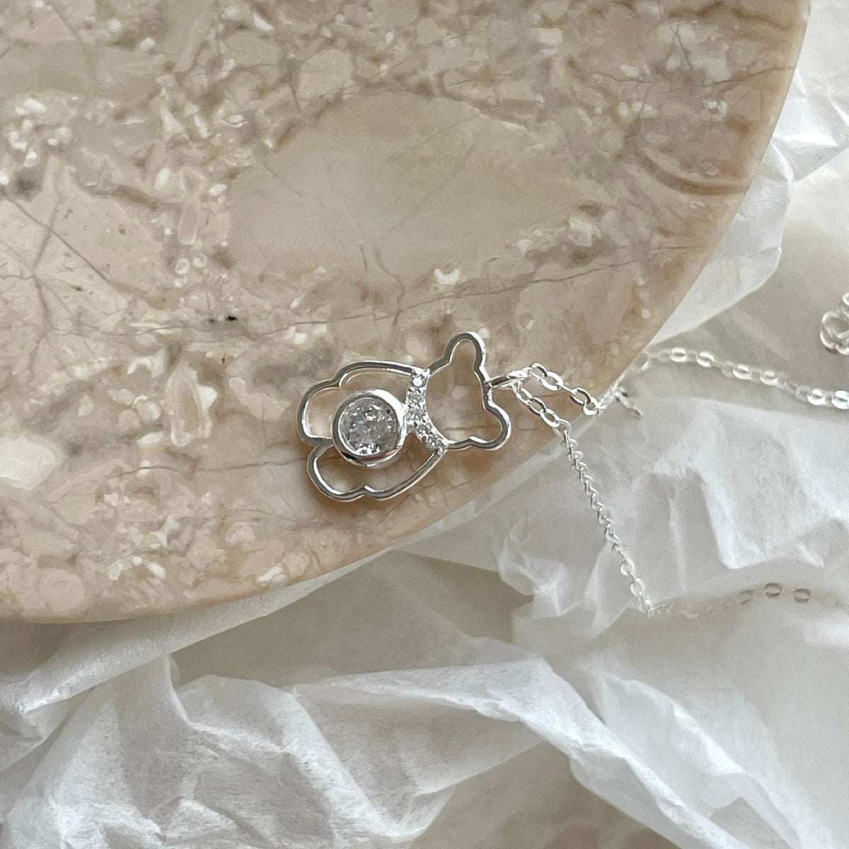 F廠-韓國韓版925純銀小熊鋯石項鍊簡約氣質ins網紅小紅書項鍊「B1370」25.08-3