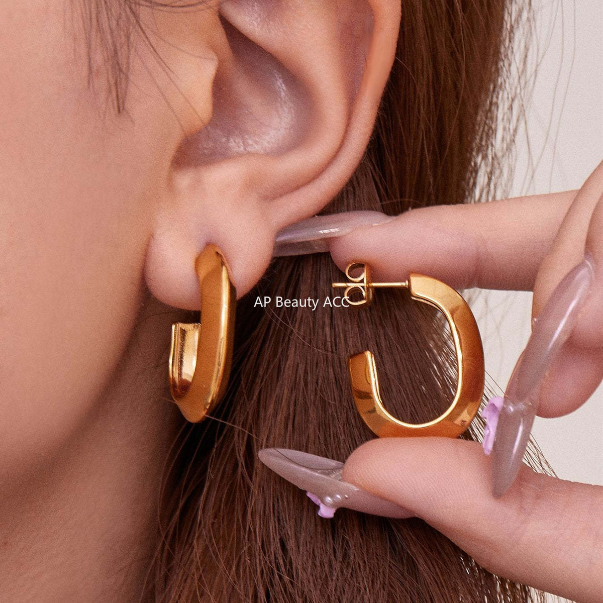 B廠-不鏽鋼凹槽弧面耳環歐美輕奢風小眾設計百搭耳飾鍍18k真金「F623」25.10-5