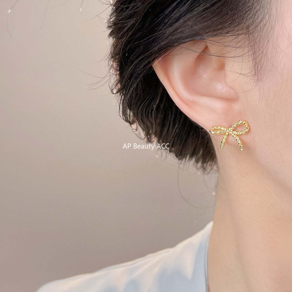 A廠-時尚高級感簡約小巧沙面蝴蝶結925銀針新款耳環工廠耳飾「6984」25.10-5