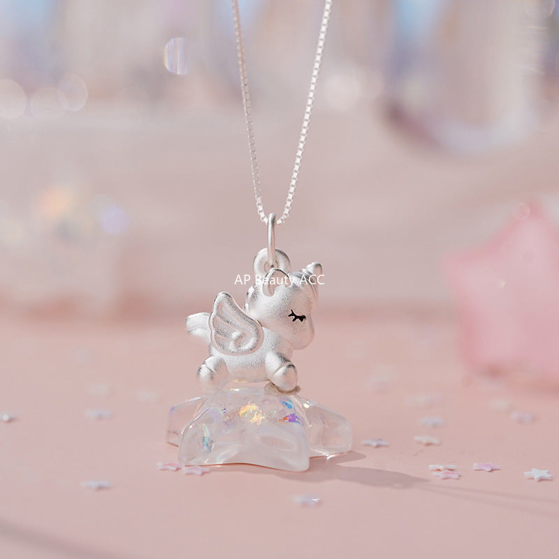 D廠-S999足銀獨角獸項鍊獨特設計感可愛韓風小清新溫柔鎖骨鏈「YC3892N」25.10-1