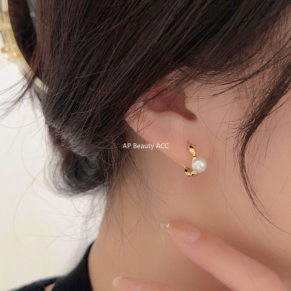 F廠-韓國韓版925純銀珍珠橄欖耳釘耳環簡約氣質百搭ins風耳釘「C1242」25.10-2