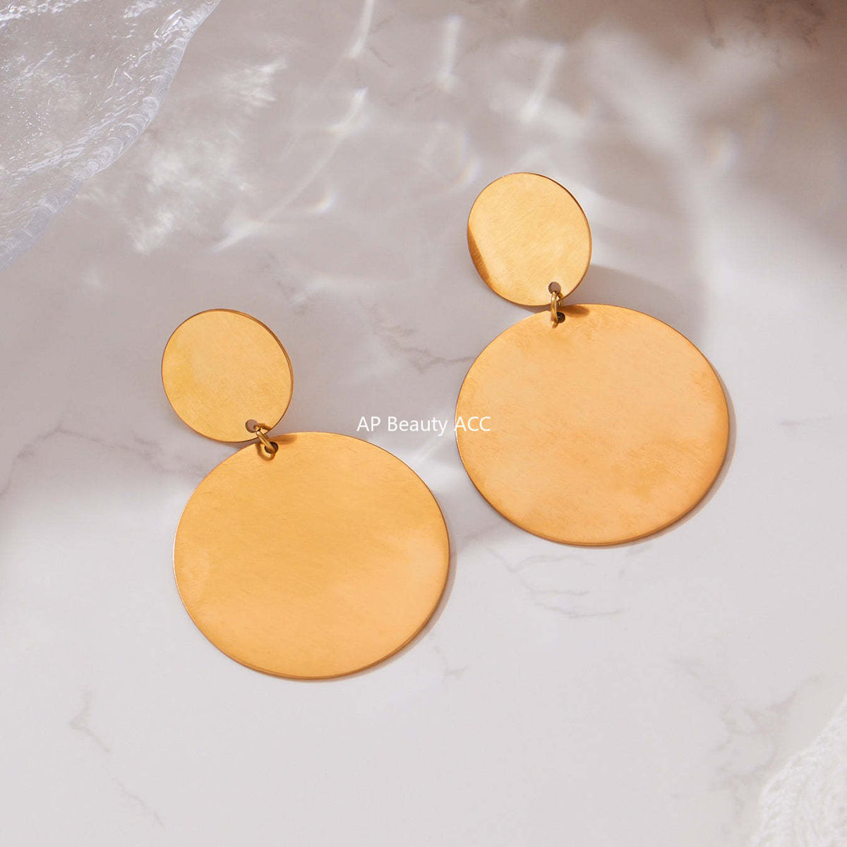 B廠-歐美簡約不鏽鋼大小圓圈項鍊耳環戒指套裝鍍18k金珠寶首飾「TXP458」25.10-5