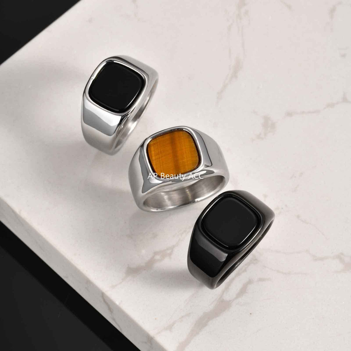 G廠-不鏽鋼方形虎眼石金屬光澤個性食指戒 潮流穿搭手部飾品「RC-620」25.10-5