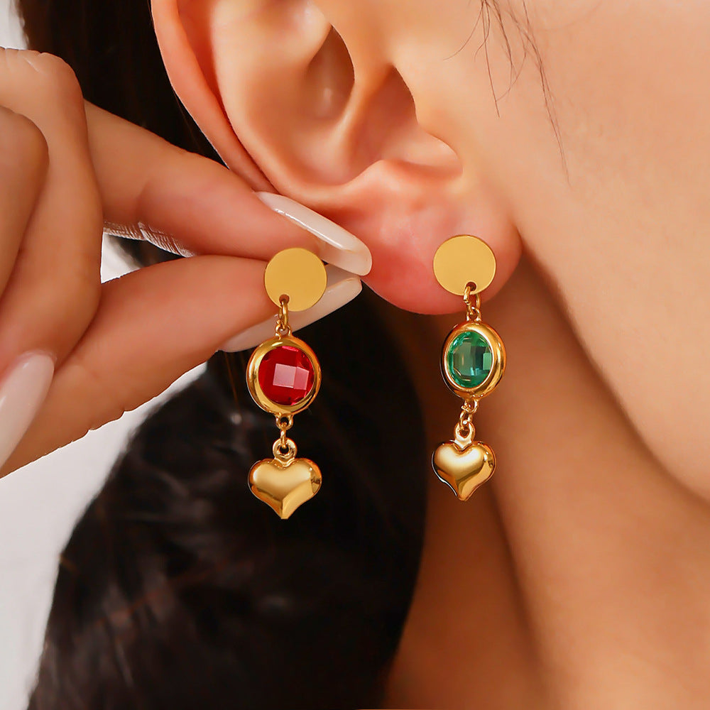 B廠-歐美新款捷克玻璃愛心流蘇耳環時尚氣質不鏽鋼18K真金耳飾「TXF284」25.06-3