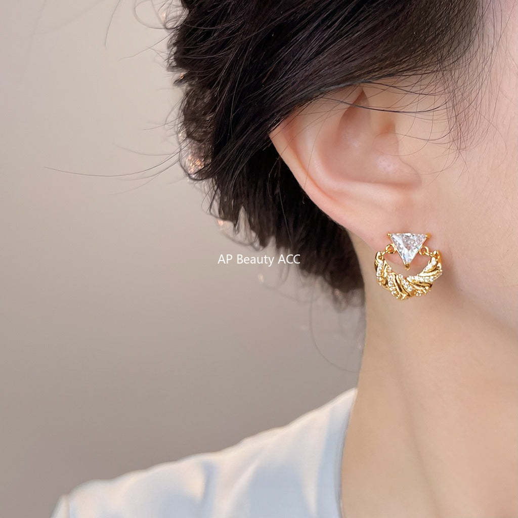 A廠-原創 微鑲鋯石時尚高級感925銀針保色電鍍新款工廠耳環爆款耳飾女 「6989」25.10-5