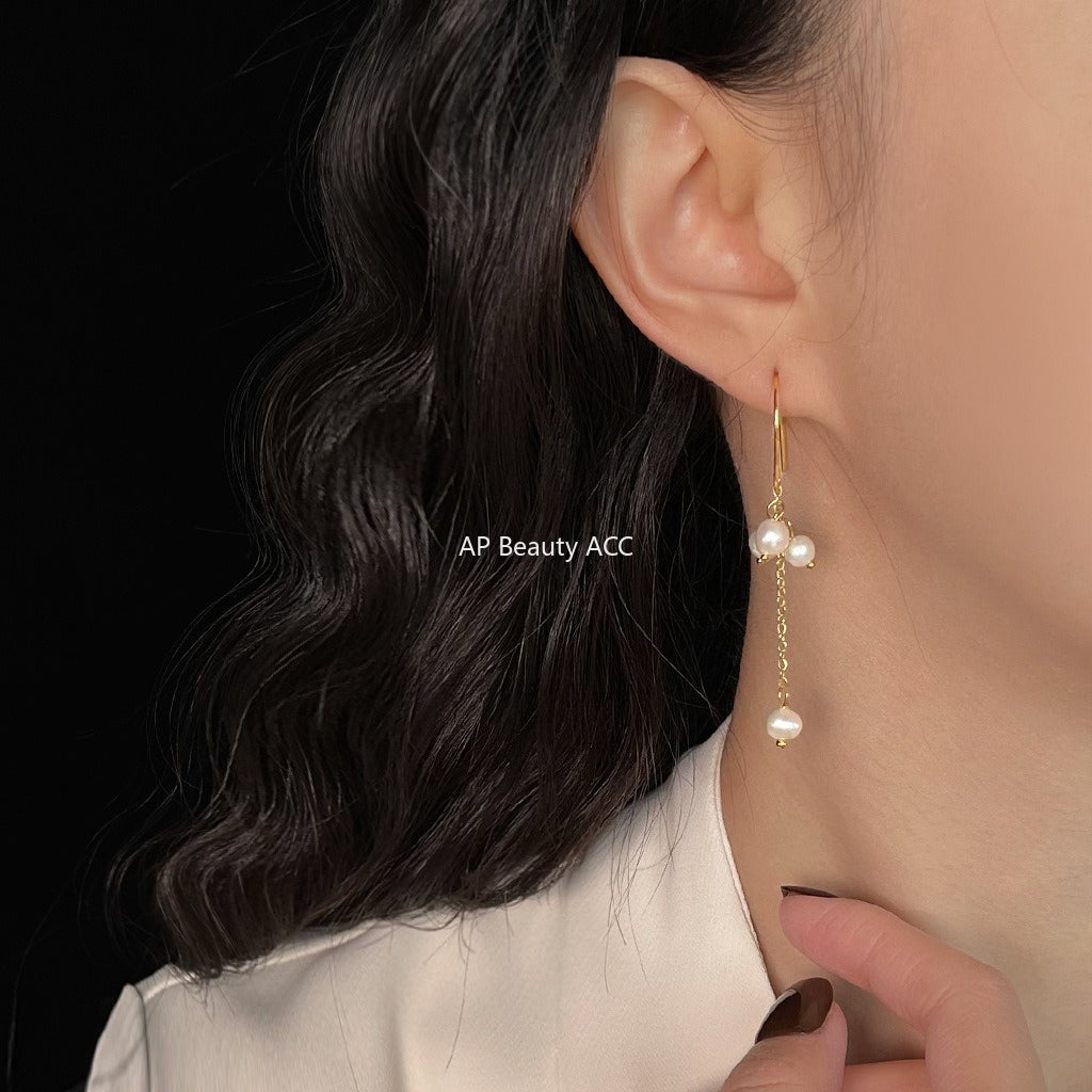 A廠-淡水珍珠輕奢風時尚高級感長款流蘇手工耳環氣質新款工廠耳飾批發「6499」25.10-3