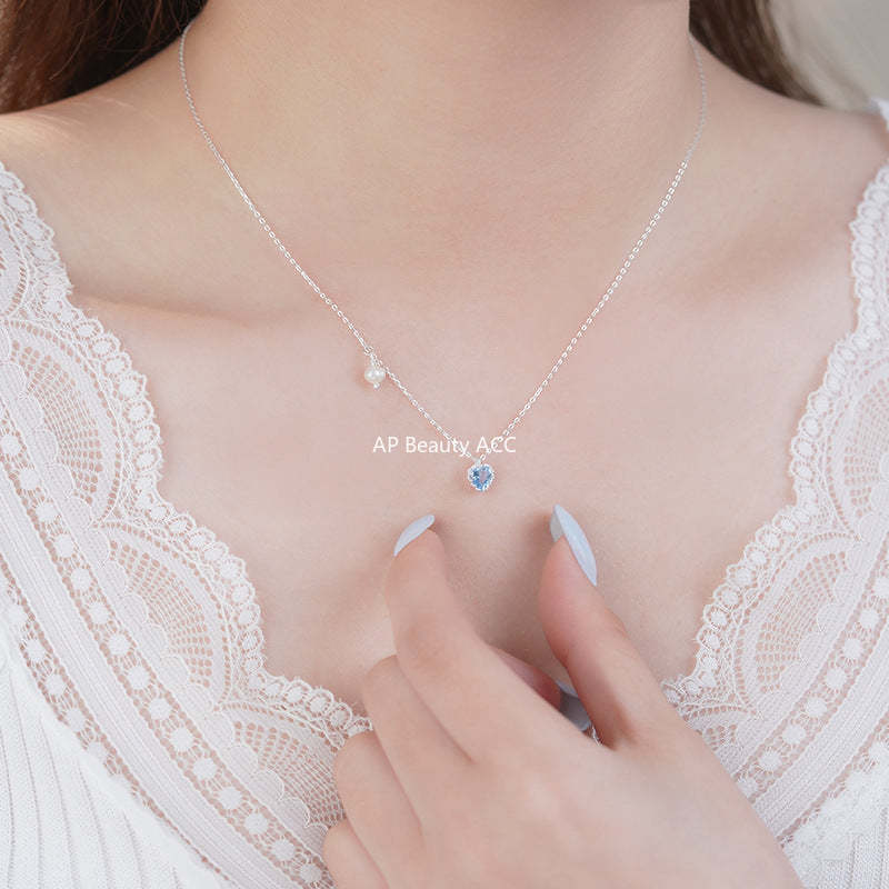 D廠-S925純銀甜美精緻愛心珍珠項鍊女輕奢清新小眾設計高級鎖骨鏈「YC2151N_1」25.10-1