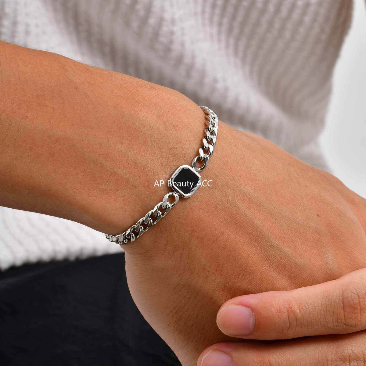 G廠-潮男ins嘻哈歐美不鏽鋼壓克力六面磨鏈手鍊金色「BR-2662」25.10-5