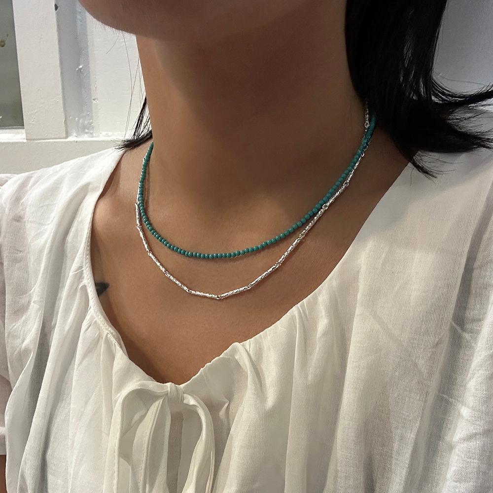 F廠-韓國韓版925純綠松石項鍊簡約氣質ins網紅小紅書項鍊「B1323」24.09-1