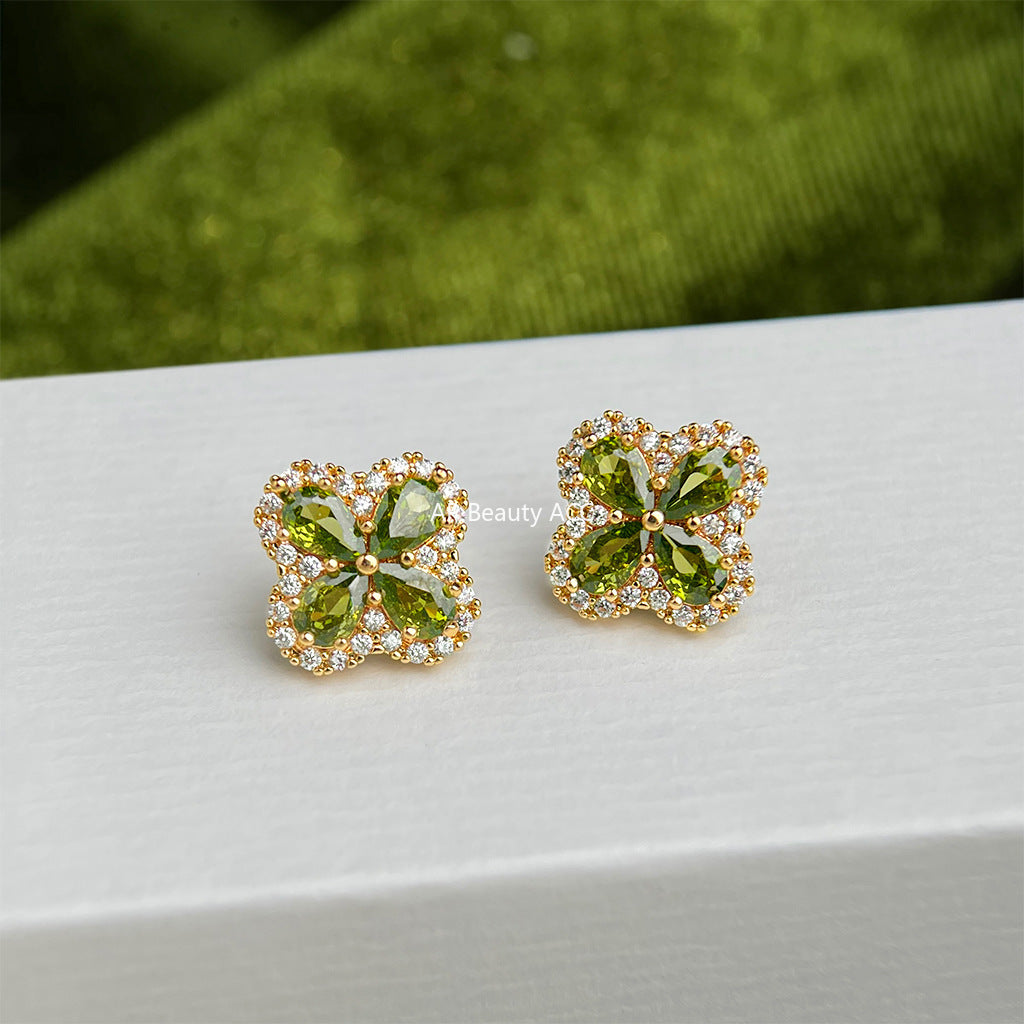 A廠-高級感微鑲鋯石橄欖綠925銀針時尚通勤日常新款百搭耳釘「6829」25.10-1