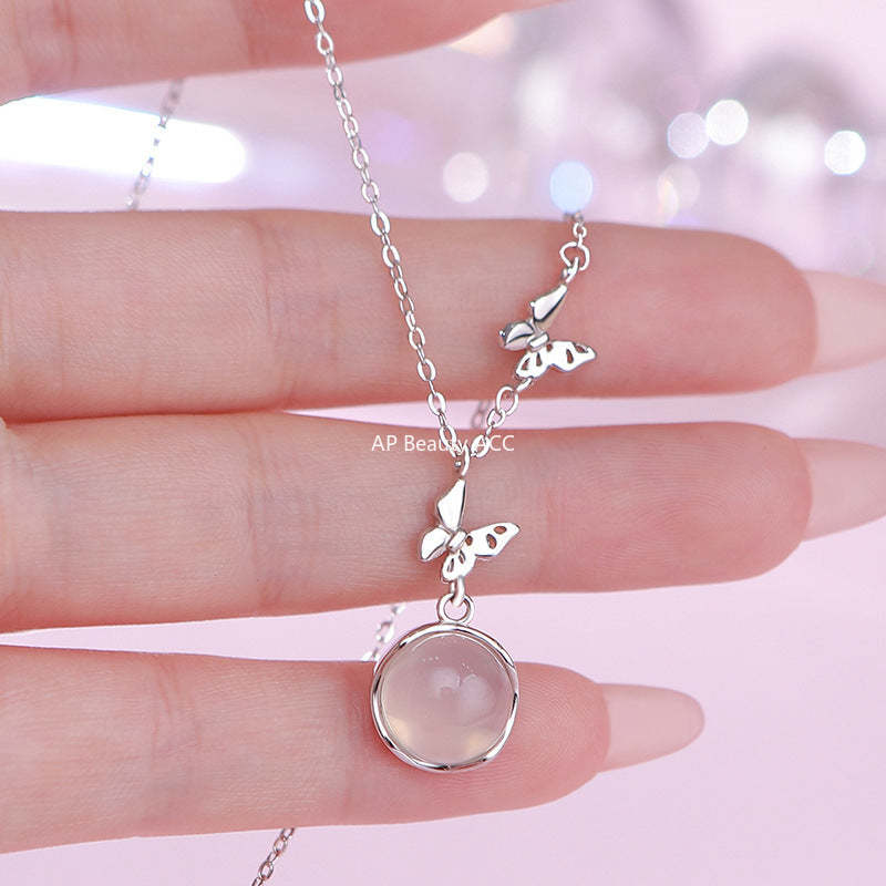 D廠-S999足銀蝴蝶玉髓項鍊高級輕奢小眾設計新款溫柔鎖骨鏈批發「YC2043N_1」25.10-4