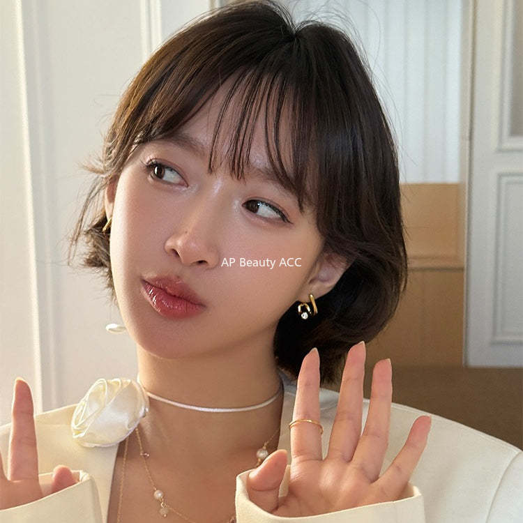 C廠-925銀針精緻曲線耳釘女輕奢小眾ins韓版鋯石耳環氣質通勤秋冬耳飾「EH-4049」25.10-5