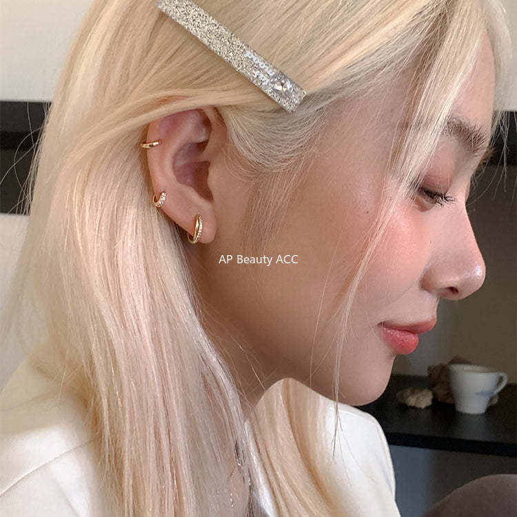 C廠-韓版ins莫比烏斯銀針耳環女小眾設計感高級鋯石耳圈簡約秋冬耳飾「EH-4132」25.10-5