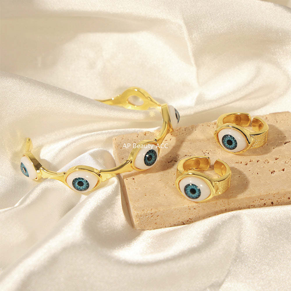 B廠-跨境嘻哈風女式銅鍍真金指環惡魔之眼開口手環手鐲歐美風個性套裝「Y088」25.10-5