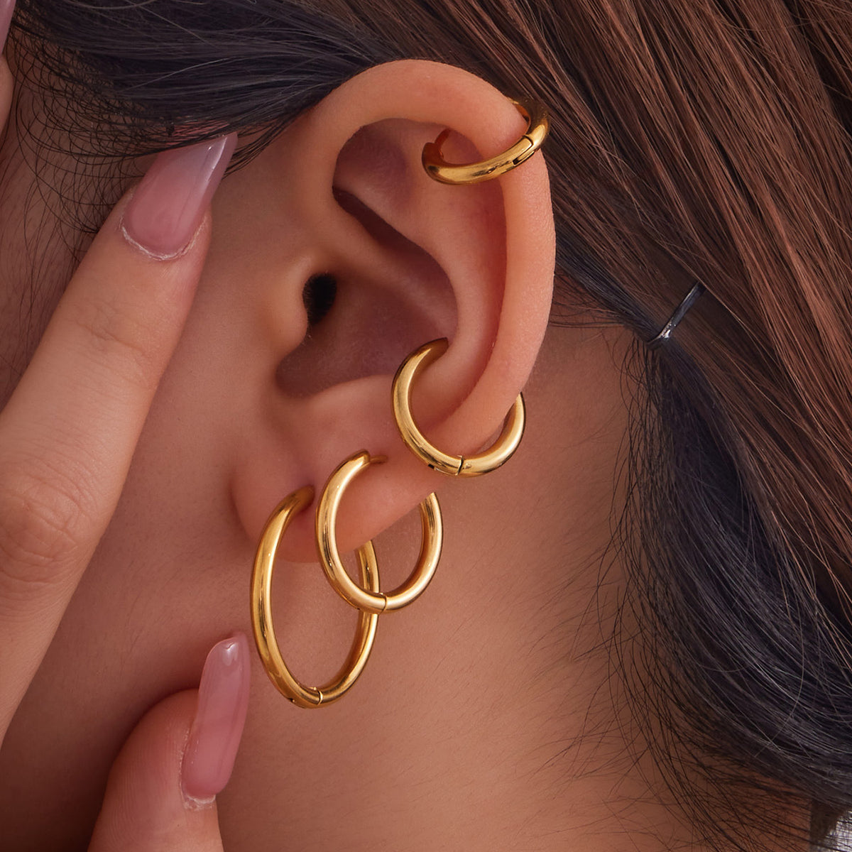 B廠-ins小眾設計感不鏽鋼幾何素圈耳環百搭時尚耳飾鍍18k金批發「F596」25.08-5